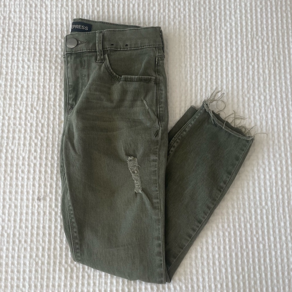 Express Olive Green Women’s Cropped Jeans